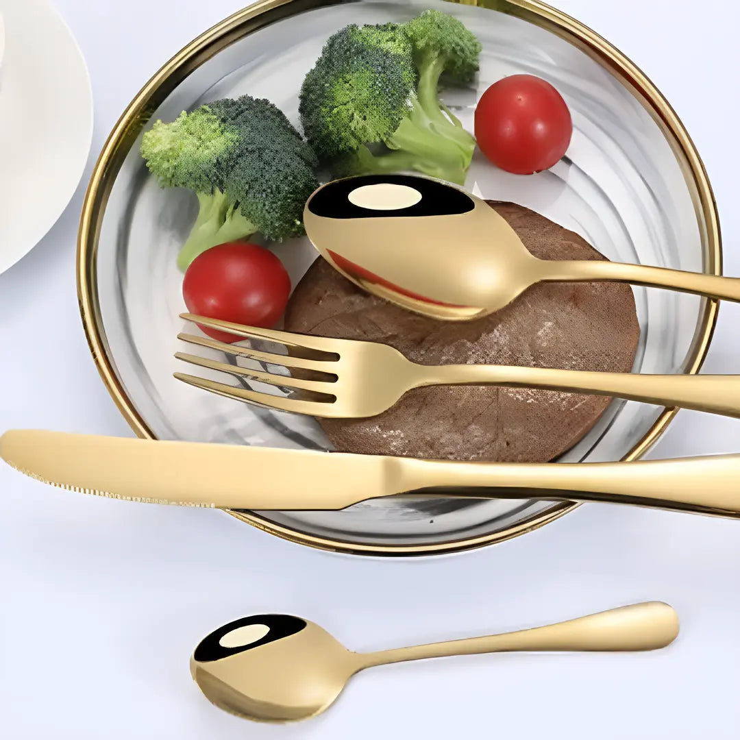 Conjunto 18 Peças Talheres Ouro De Aço Inox - LuxCutlery 18K